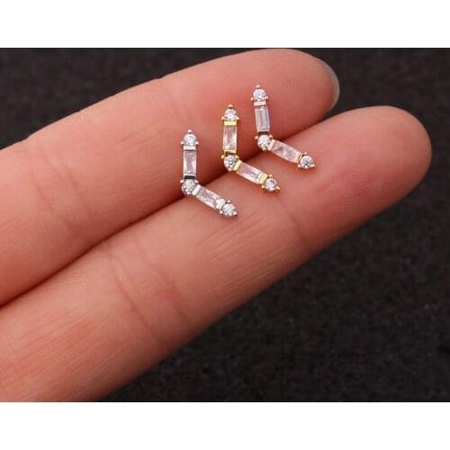 1 PCS Cute Simple Geometric V Micro Pave Ziron Piercing Ear Bone Cuff Stud Earring Gold Color Stainless Steel Bar Ball Ears