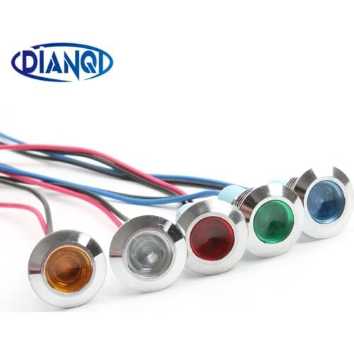 12mm Waterproof Metal Flat Round Indicat Signal lamp LIGHT 3V 6V 12V 24V 220V with wire red yellow blue green 12ZSD.X