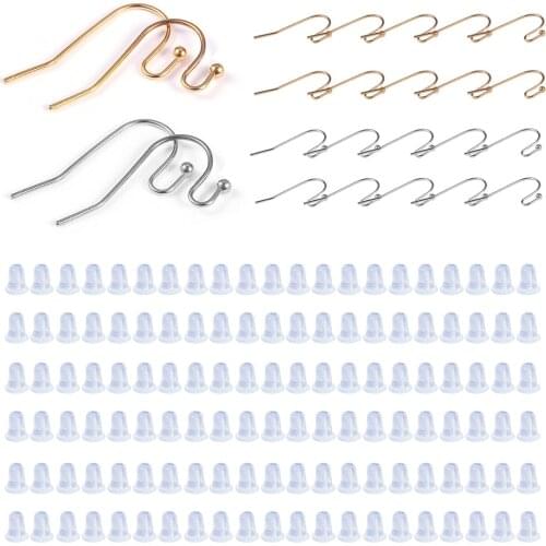 200Pcs Brass Earring Clasps Hooks Ear Wire Kit With Earrings Back Stoppers for DIY Jewelry Making Drop Earrings Accessories