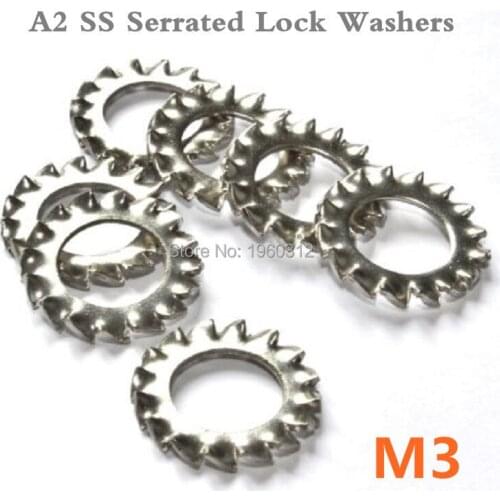 200Pcs/lot A2 Stainless Steel DIN6798A M3 Shakeproof Serrated Lock Washers, External Toothed