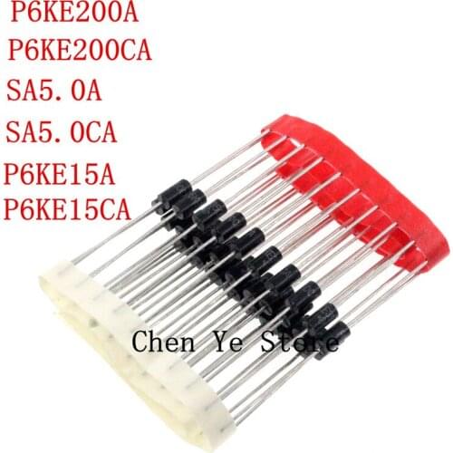 200PCS P6KE15A/P6KE15CA 15V SA5.0A/SA5.0CA 5V P6KE200A/P6KE200CA 200V Transient Voltasge Suppressors TVS Diode P6KE DO-15 DIP