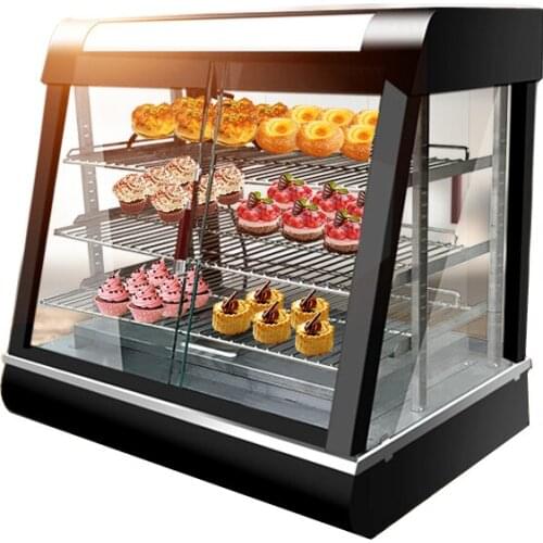 3 Layers Black Stainless steel Black Cake Warmer Curved Glass Food Warming Showcase Cabinet Cooked Preservation Tank