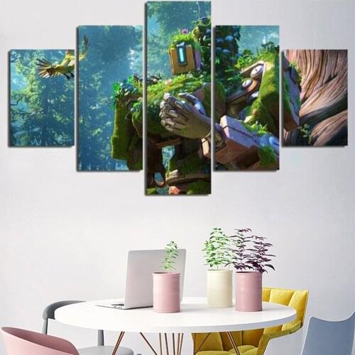 5 Pieces Wall Art Canvas Painting Cartoon Poster Forest Robot Home Decoration Modern Living Room Bedroom Modular Pictures