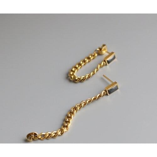 Amaiyllis 18k Gold Back Hanging Chain Earrings Stud Black Zircon Long Tassel Earrings For Female Jewelry Gift