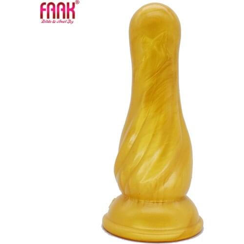 FAAK butt stuffed anal dildo silicone golden anal plug with suction cup anus massage women sex product adult masturbate flirting