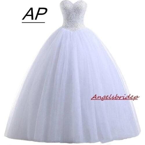 Angelsbridep White Ball Gown Quinceanera Dresses 2021 Charming Sequins Beading Sweet 16 Dresses For 15 Tulle Vestido Debutante