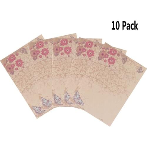 10 Pack Office & Home Business Writing Paper Colored Colorful Letter Paper Vintage Retro Letter Writing Set -Yellow Butterfly