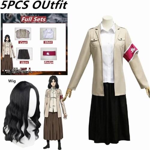 Attack on Titan Shingeki no Kyojin AOT Pieck Finger Cosplay CostumeLong Black wigs Uniform Skirt Outfits Halloween Carnival Suit