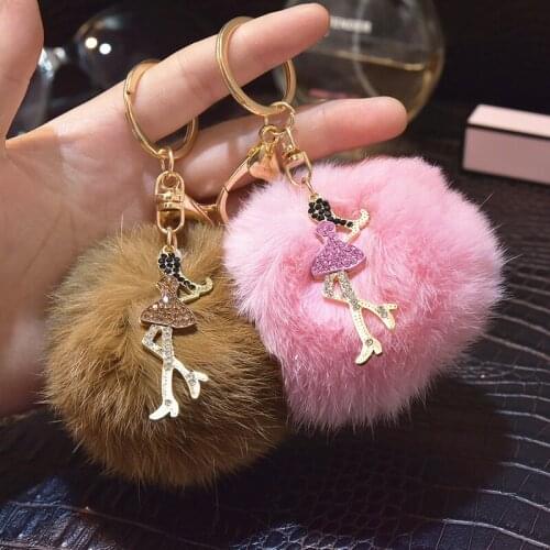 Creative Ballerina Hair Ball Keychain Pendant Ladies Bag Car Key Ring Pendant Gift Designer Keychain Pom Pom Keychain
