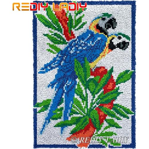 Latch Hook Rug Parrots Love Plush Wall Tapestry Kits DIY Carpet Rug Chunky Yarn Art Crafts Crochet Floor Mat Home Decor 58*87cm