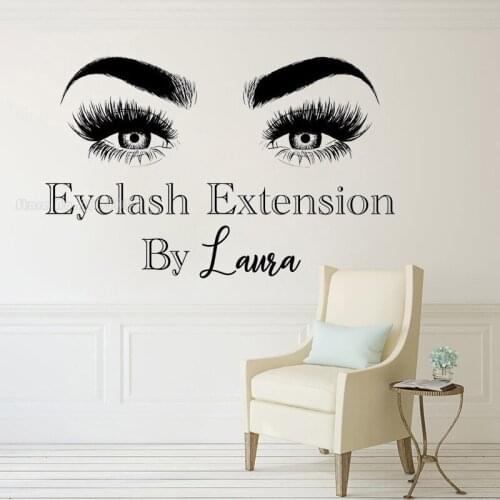 Eyelash Extension By Custom Name Wall Decoration Lashes Beauty Salon Beautiful Wall Stickers Art Makeup Vinyl Wall Decal LL2134