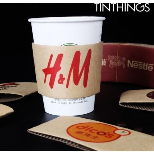 Custom Disposable Cup Sleeve Double-deck Kraft Corrugated Paper Coffee Tea Juice Cup Sleeve Customized Supplier Print Logo