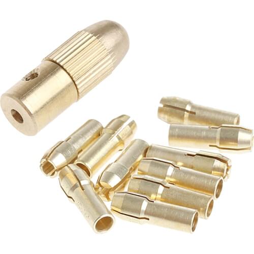 OOTDTY 3.17mm+10Pc 0.5-3.2mm Micro Twist Hand Drill Kit Chuck Electric Drill Bit Collet Yellow