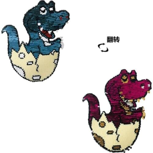 Patch deal with it clothes t shirt women Diy AB Cartoon dinosaur Reversible change color sequins patches for clothing Stickers