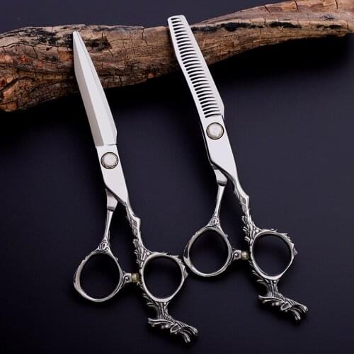 Left-Hand Professional 6 inch Hair Cutting Scissors and Thinning Scissor With Dragon Handle Stainless Steel Styling Tools