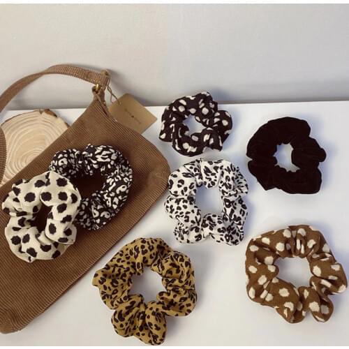 Polka Dot Leopard Corduroy Scrunchies Hair Accessories For Women Girl Elastic Hair Ties Rope Ponytail Holder Rubber Hair Band