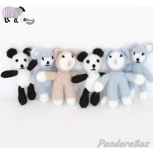 Handmade Bear Bunny Doll Newborn Photography Props Knit Mohair Toy for Baby Photo Shoot Stuff bebe foto Accessory Crochet Rabbit