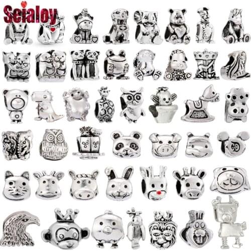 Seialoy Silver Color Cartoon Animal Beaded Unicorn Bear Dog Reindeer Beads Charm Fit Diy Bracelets Jewelry Making Accessories
