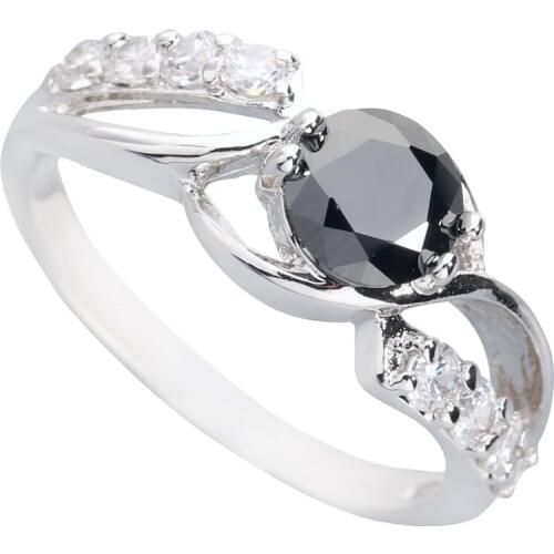 Posh Black Stone 5*5mm Semi-precious Stone Silver Cool For Women Ring Q1461