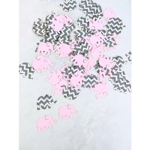 Light Pink and gray chevron and solid elephant confetti | Elephant baby Shower Table decor scrapbook Confettis