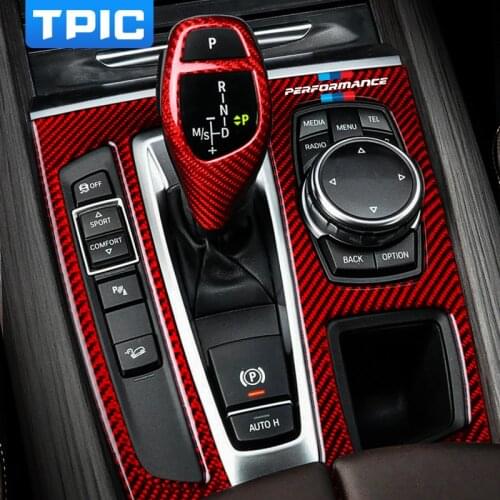 TPIC Car Interior moulding Trim Carbon Fiber Gear Shift Panel M performance Car Stickers Covers For BMW F15 F16 X5 X6 2014-2018