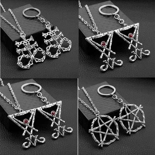 Vintage Cool Metal Lucifer Geometric Baphomet Amulet Goat Satan Wiccan Necklaces Satanism Pendant Necklaces For Women /Men