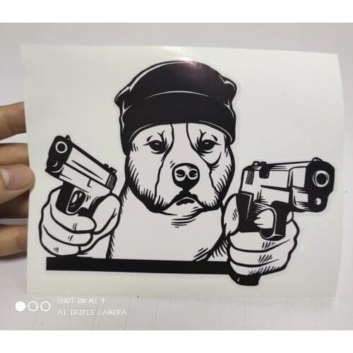 Three Ratels BB103 Funny American Staffordshire Terrier Dog With Gun Cute Sticker Decoration Car Window Laptop Decal