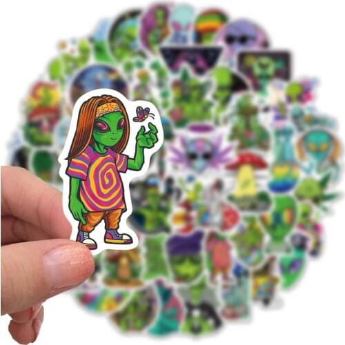 10/50Pcs Psychedelic Green Alien Stickers for Car Laptop PVC Backpack Home Decal Pad Bicycle Waterproof Decal Sticker Toys
