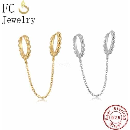 925 Sterling Silver Gold Punk Beaded Clips Chain Piercing One Ear Hoop Earring For Women Pendientes Party Club Brincos 2021 New