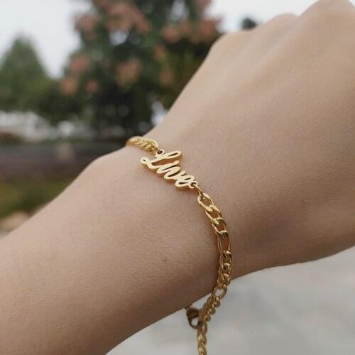 Gold Figaro Chain Personalized Custom Name Bracelet For Women Stainless Steel Charms Handmade Jewelry Stainless Steel Bracelets