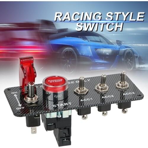 12V LED Ignition Switch Panel Carbon Fiber For Racing Car Engine Start Push Button LED Toggle Switch Car accessories