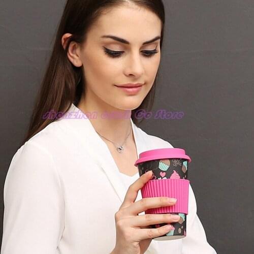 36Pcs Brand Heat Resistance Bamboo Fiber Mug Coffee Mugs With Silicone Lid Tea Milk Bear Cup Drinkware Water Bottle 400ML
