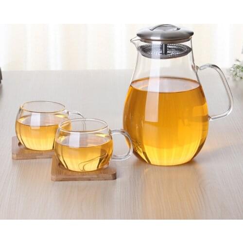 3in1 Large Size 2.0L Ice Water Jug And 2pcs 300ml Mug Borosilicate Glass Tableware Juice bottle fruit Tea Pitcher Mug wholesale