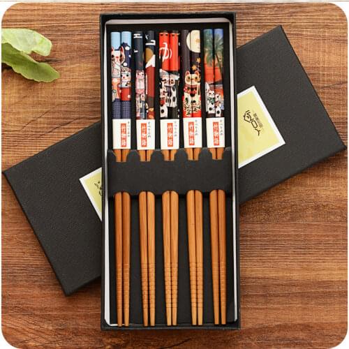 5 Pairs Japanese Style Bamboo Sushi Chopsticks Tableware Top Grade Chinese Natural Bamboo Joint Chopsticks Eating Tools