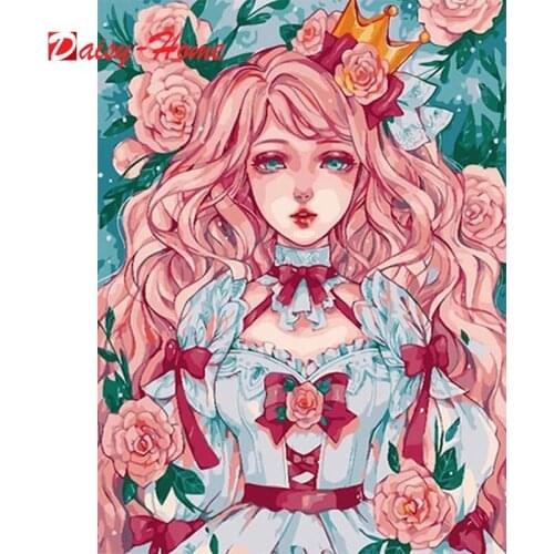 5D Diy Diamond Painting Cartoon Girl Portrait Round Embroidery Mosaic Kit HD Quality Handmade Products