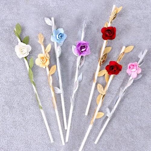 6PCs Love Happy Birthday Cake Toppers Rose Flower Cupcake Topper Flags For Wedding Kids Party Supplies Cake Decoration