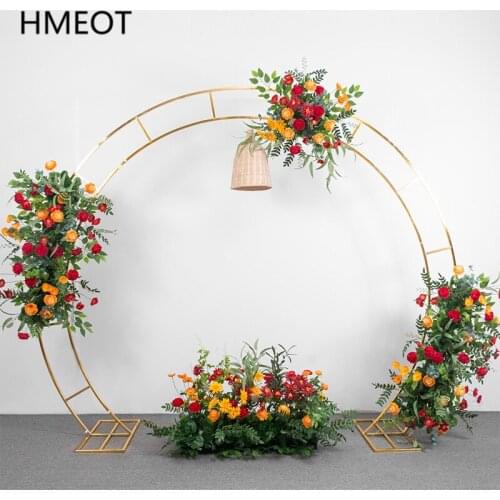 Shiny Gilded Iron Round Ring Shelf Outdoor Wedding Arch Background Decor Flower Door Shelf Party Stage Decor Props Flower Stand