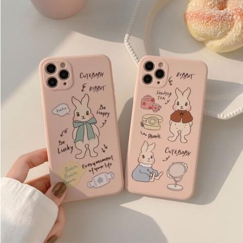 Retro sweet rabbit doll Bunny art japanese Phone Case For iPhone 12 11 Pro Max Xr Xs Max 7 8 Plus 12 7Plus case Cute soft cover