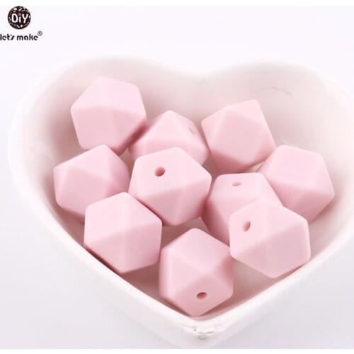 Lets make Candy Pink Color Hex Silicone Chewable Beads DIY Baby Shower Gift 14mm Baby Rattle Handmade Baby Teether
