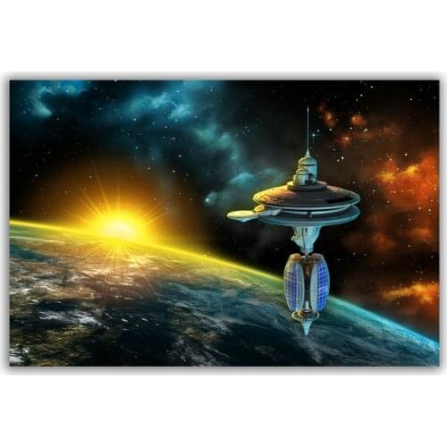 HT013 Spectacular Universe Earth And Moon Space Station Astronaut Silk Fabric Poster Art Decor Indoor Painting Gift