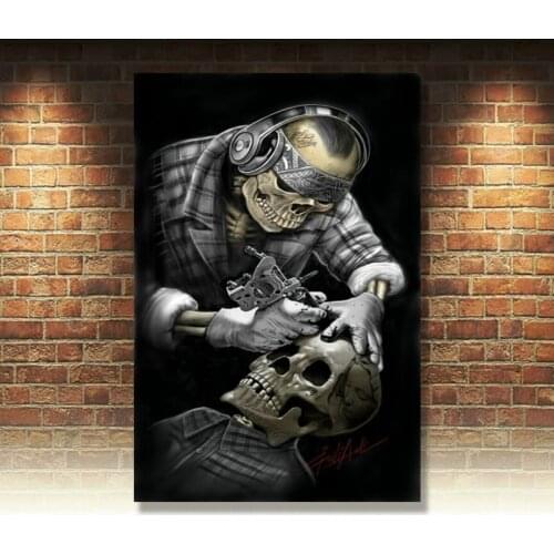 SKELETON TATTOOIST SKULL TATTOO METAL TIN SIGN POSTER WALL PLAQUE