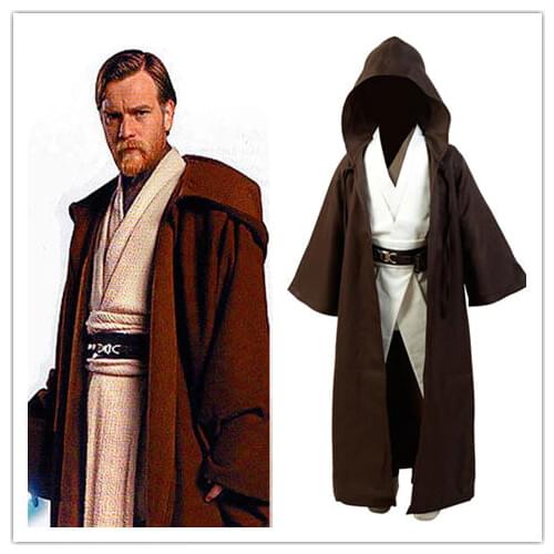 Movie Star Cosplay Wars Kenobi Jedi Cosplay Costume Brown Cloak Robe Child Version Full Suit Uniform