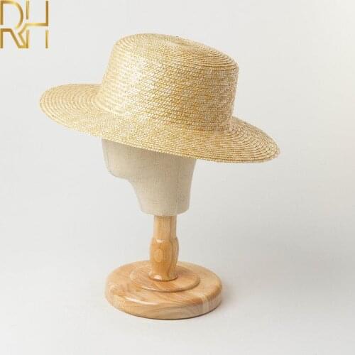 Summer childrens boater natural straw hat bowler hat sunshade 5cm 7cm brim wide student boys girls flat top narrow straw hat