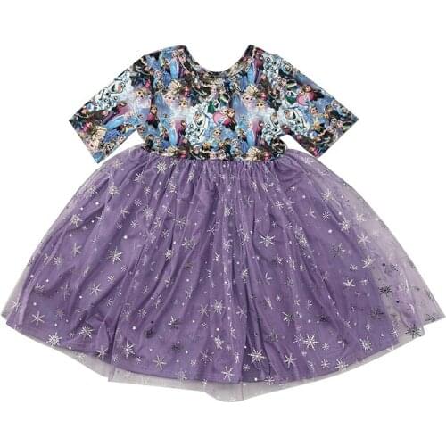 Hot selling Wholesale Purple star long sleeves girl dress 1-16 years