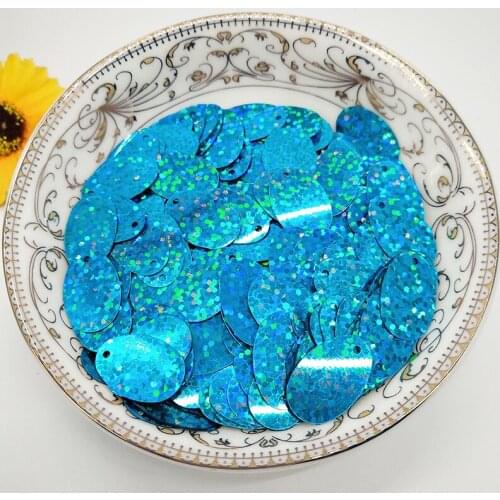 LNHOME 50g/Lot 12*20mm Oval Sequins Laser Light Blue Loose Flat Sequins With 1 Hole Needlework Sewing Clothing Christmas Sequins