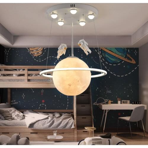 New astronaut lunar chandelier childrens bedroom lamp boys room lamp cartoon creative personality planet lamp
