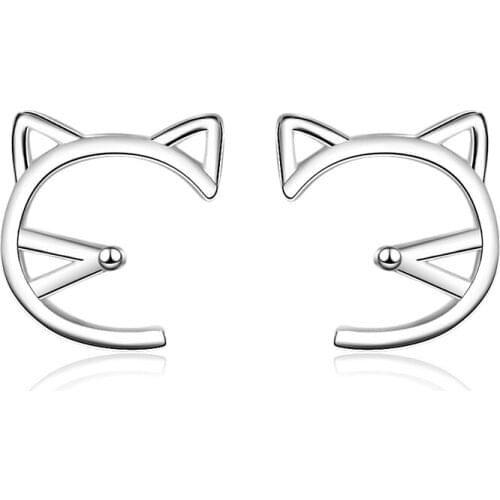 Cute Hollow Cat Head Animal Stud Earrings Lovely Small Earrings for Women Girls Kids Fashion Jewelry Accessories Gift