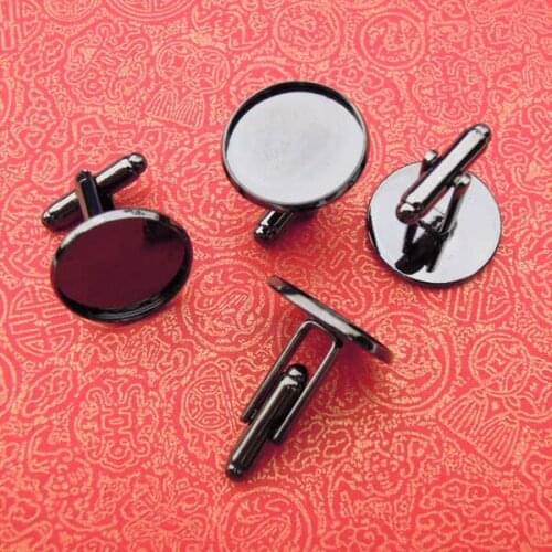 20mm Mens Cufflinks Resin Cameo Cabochons Base Round Bezel Tray Pad French Cuff Links DIY Settings Findings Gunmetal Black Bulk