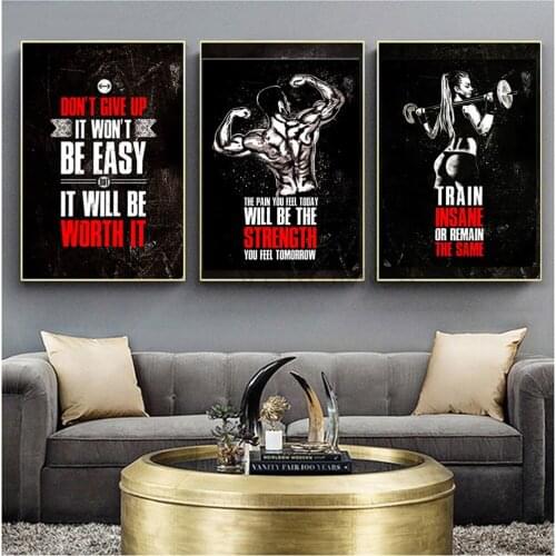 Muscle Bodybuilding Poster Fitness Motivational Quotes Art Canvas Painting Wall Picture Print for Bedroom Home Office Gym Decor