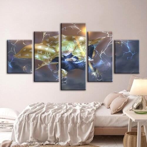Canvas Wall Art HD Modular Decorative 5 Pieces Demon Slayer Animation Poster Modern Pictures Living Room Painting Home Decor